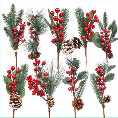 DR.DUDU 12 Pack Artificial Berry Twigs for Christmas Tree Decoration, DIY Christmas Red Berry Stems for Crafts Wreath Garland Ornaments, 6 Designs