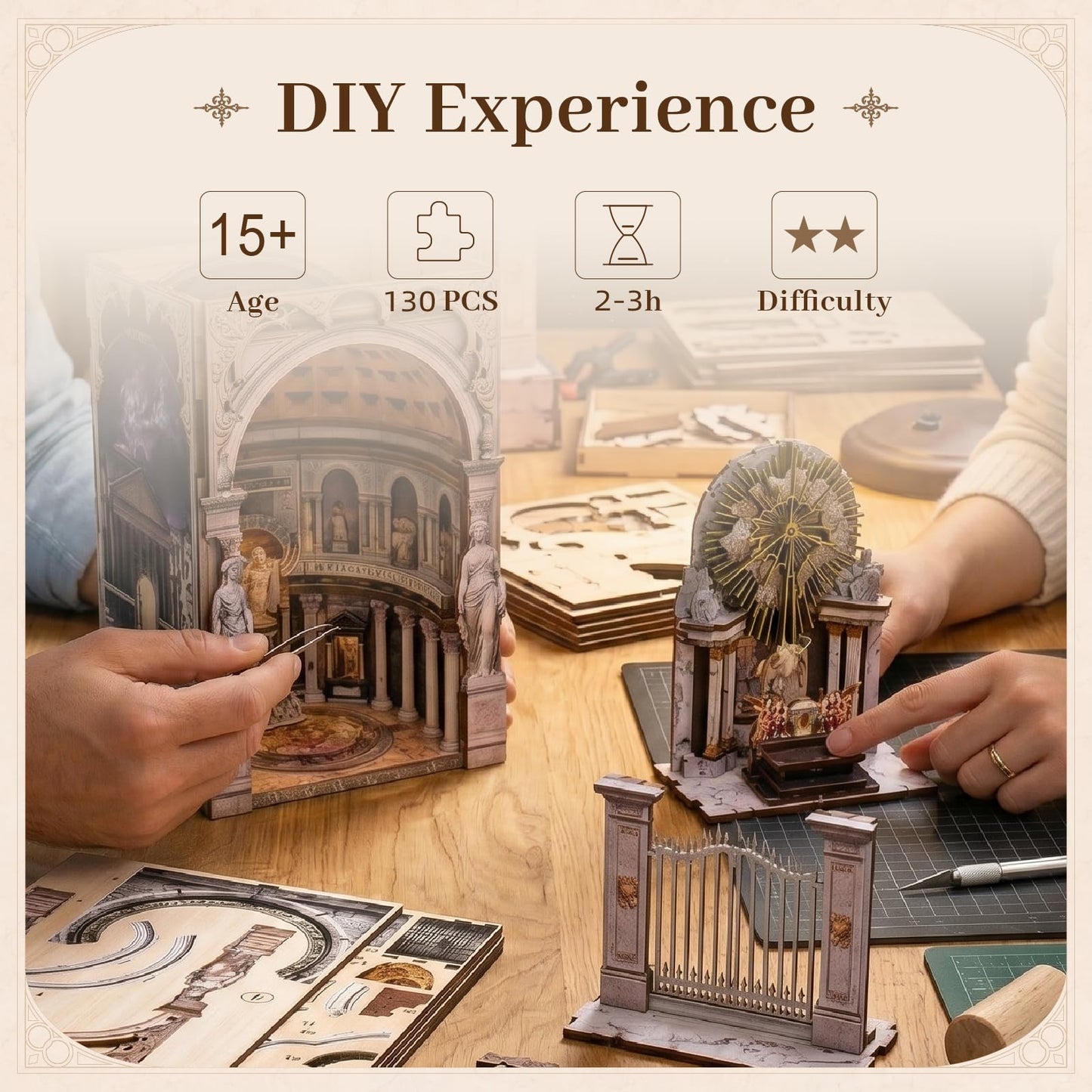 MiniCity 2 Pack Book Nook Kit - DIY Miniature Dollhouse Booknook Kit for Adults and Teens, 3D Wooden Puzzle Bookshelf Insert Decor with LED Light, Gifts for Book Lovers and Beginners