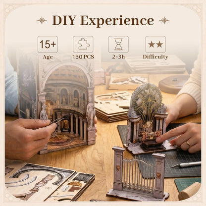 MiniCity 2 Pack Book Nook Kit - DIY Miniature Dollhouse Booknook Kit for Adults and Teens, 3D Wooden Puzzle Bookshelf Insert Decor with LED Light, Gifts for Book Lovers and Beginners