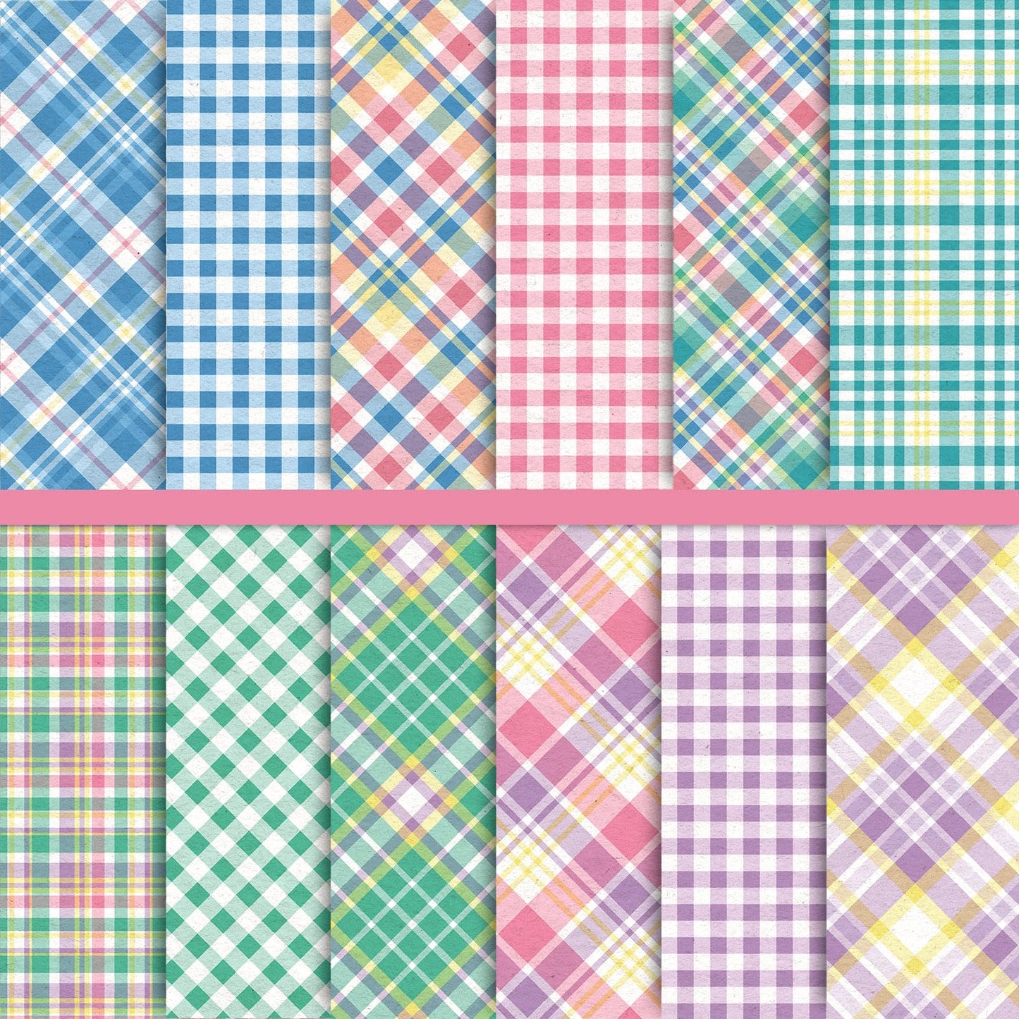 Whaline 24 Sheet Spring Pastel Plaid Pattern Paper 12 Designs Scrapbook Specialty Paper Easter Double-Sided Decorative Craft Papers for DIY Card Making Scrapbook Photo Album Decor, 11.8 x 11.8 Inch