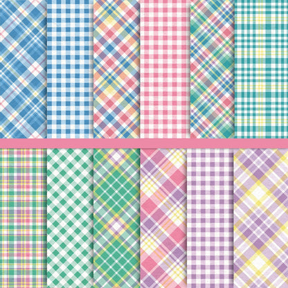 Whaline 24 Sheet Spring Pastel Plaid Pattern Paper 12 Designs Scrapbook Specialty Paper Easter Double-Sided Decorative Craft Papers for DIY Card Making Scrapbook Photo Album Decor, 11.8 x 11.8 Inch