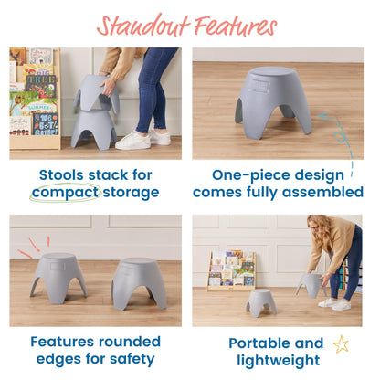 ECR4Kids Ayana Stool Set, Flexible Seating, Light Grey, 2-Pack