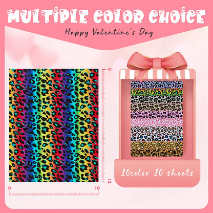 Tintnut Permanent Vinyl - 10 Sheets 12"x10", Rainbow Leopard Permanent Adhesive Vinyl Sheets, Cheetah Patterned Permanent Adhesive Vinyl for Cutting Machine,Home Decor Self Sticker