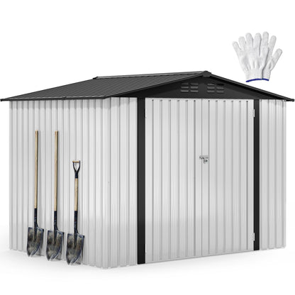 DWVO 7x5ft Metal Outdoor Storage Shed, Waterproof Tool Shed Heavy-Duty Storage Unit with Lockable Door and Vents, Ideal for Bicycles, Tools, Lawnmowers, Backyards, Patios, Lawns - White