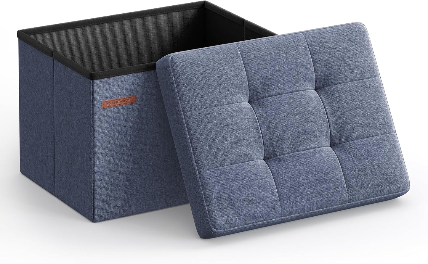 12.2 16.1 12.2 Inches, 286 lb ULSF102Q01 SONGMICS MAZIE Collection - Small Folding Storage Ottoman, Foot Rest Stool, x