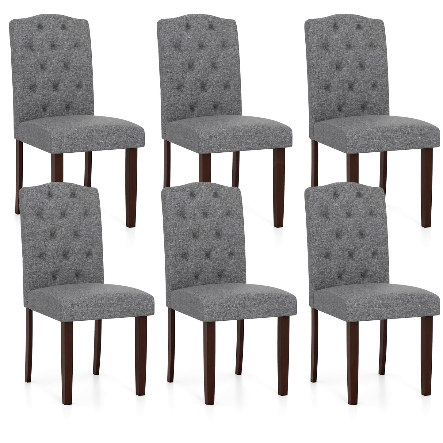 NAFORT Fabric Dining Chairs, Classic High Back Kitchen Living Room Chairs with Solid Rubber Wood Legs, Upholstered Padded Parsons Chair Set of 6, for Dining Room, Kitchen, Living Room, Grey