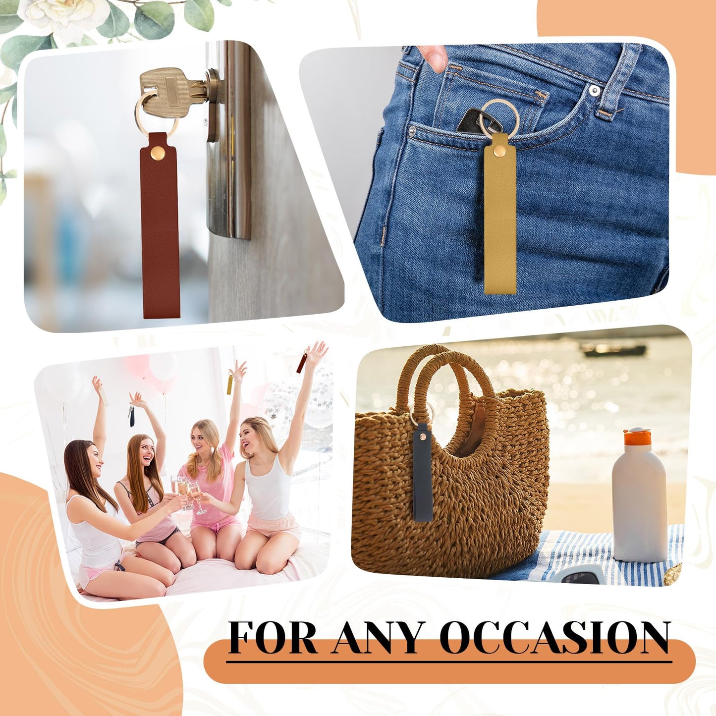 Wavyknot 100 Pcs PU Leather Keychain Blanks Bulk Laser Engraving Blanks Keychain Kit with Key Rings for DIY Key Chains Craft (5.6 x 0.8 Inches,Colorful)