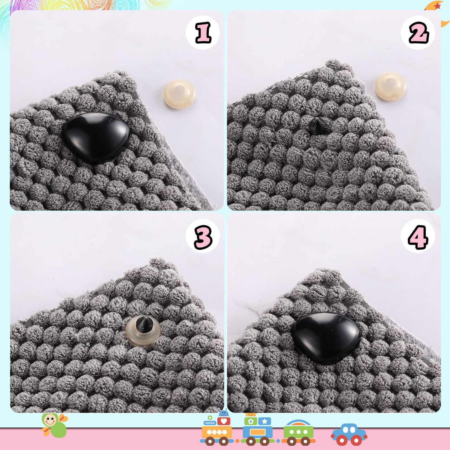L-Lweik 360 Pcs Large Plastic Safety Eyes and Noses 12-30mm Assorted Sizes with Washers for Crochet Big Stuffed Animals Needle Felting Crafts Dolls DIY, Black