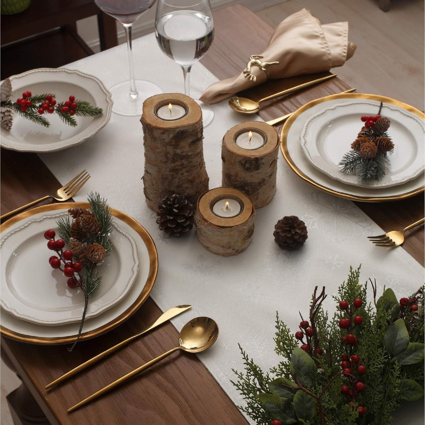 13 95 Inch, HARORBAY White Table Runner x Farmhouse Silver Dresser Scarf for Dining Room Kitchen Party Winter Holiday
