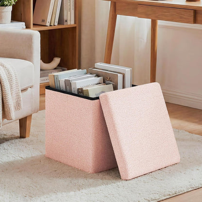 15in Small Storage Ottoman Foldable Sherpa Top Storage Bench,Foot Rest/Step Stool for Bedroom Dorm Entryway, Space