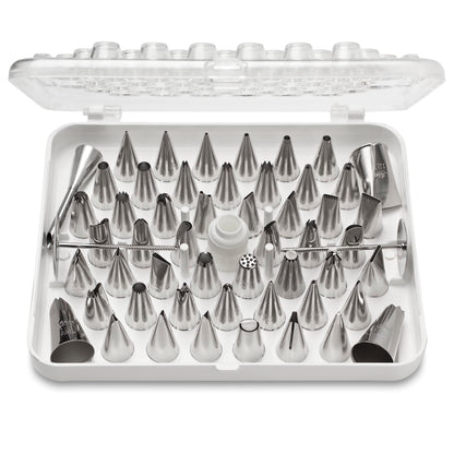 Ateco 783-55 Piece Cake Decorating Set, Includes 52 Stainless Steel Tubes, 1 Standard Coupler, 2 Flower Nails in Hinged Storage Box