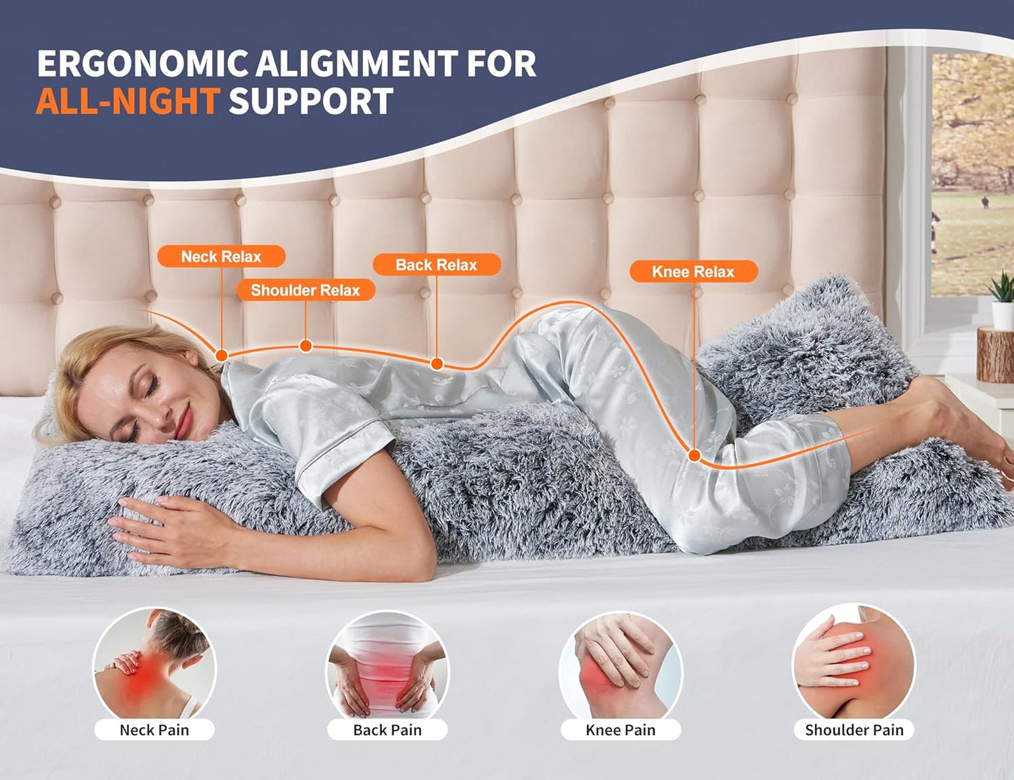 20x54 WSOFRLAC Bed Memory Foam Pillows with Removable Covers for Queen Bed Soft Nursing Couch Pillows with Long Pillow