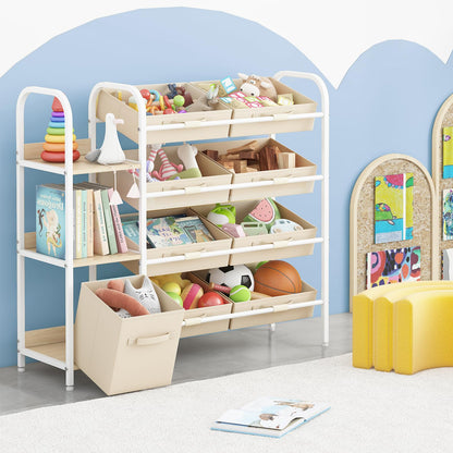 Fixwal Toy Storage Organizer with Fabric Drawers and Bookshelf, 3 Shelves Kids Bookshelf for Nursery with Storage Toy Bins, for Playroom, Living Room