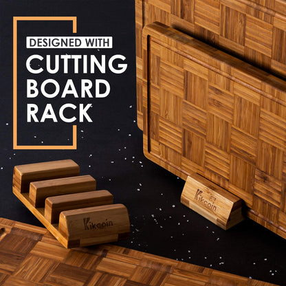 Kikcoin Extra Large Bamboo Cutting Boards, (Set of 3) Chopping Boards with Juice Groove Bamboo Wood Cutting Board Set Butcher Block for Kitchen, End Grain Serving Tray
