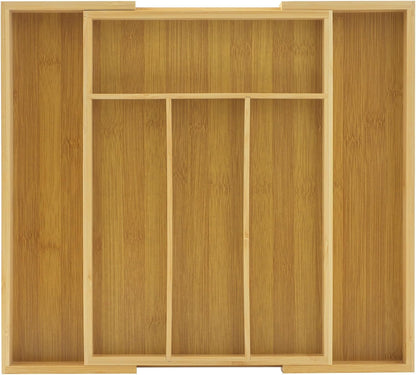 JoyJolt Bamboo Expandable Drawer Organizer for Kitchen Utensils, Adjustable Cutlery Tray with 4-6 Slots