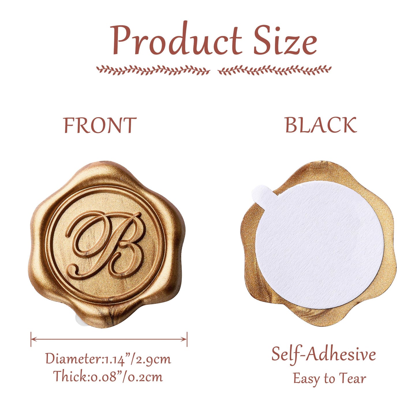 Yoption Initial Alphabet B Adhesive Wax Seal Stickers, 50 Pack Letter Wax Seal Stickers Envelope Seal Stickers Envelope Seals Self Adhesive Gold Stickers for Wedding Party Birthday Christmas (B)