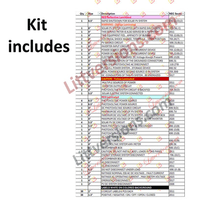 Littversions Ultimate 115 Pack 2017/2020/2023 NEC Code Compliant Photovoltaic Solar System Label Kit Electrical Panel Safety Stickers Outdoor Rated Laminated Strong Adhesive Waterproof