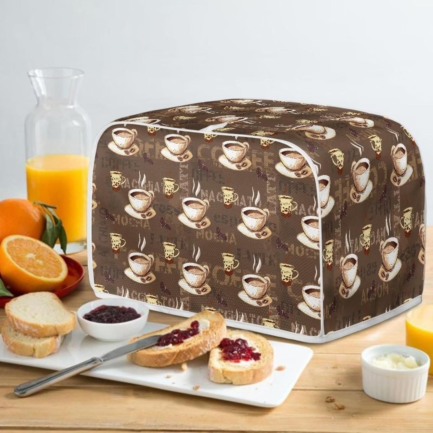 Coffee Design 4 Slice Toaster Dust Covers, Long Slot Decorative Lotus Print, Stain Resistant Appliance Cover
