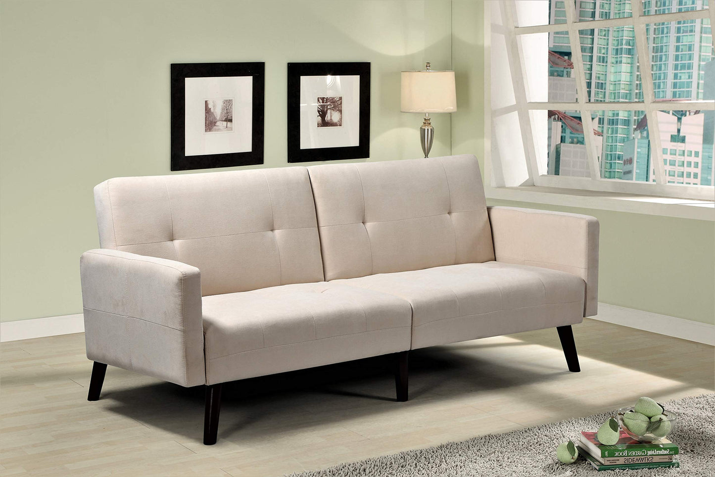 Container Furniture Direct Hasan Fabric Upholstered Living Room Tufted Sleeper Sofa, 79", Full, Beige