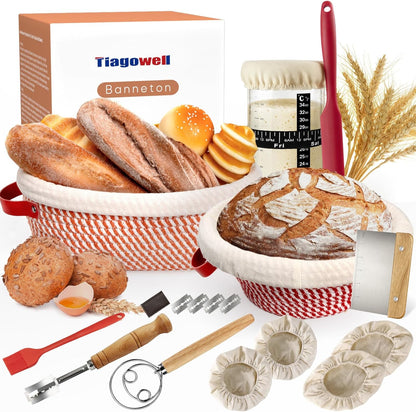 27oz 2 Sourdough Starter Kit, Banneton Bread Proofing Basket, Sourdough Bread Baking Supplies with Starter Jar