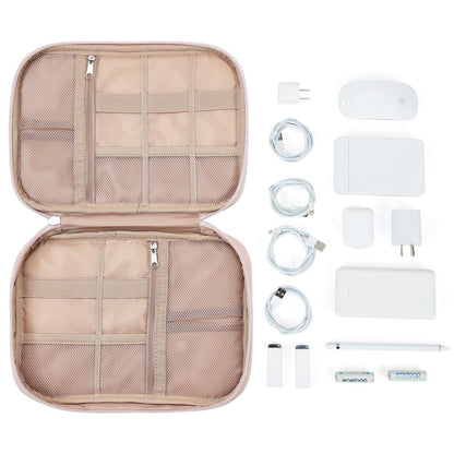 NISHEL Travel Cord Organizer Case, Tech Electronic Bag, Essentials for Charger, Cable, Phone, Hard Drive, USB, SD Card, Pink