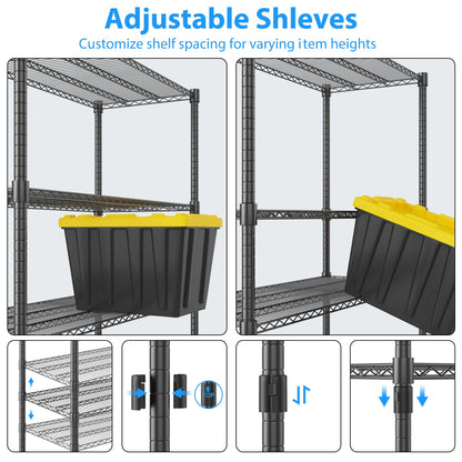 Homdox Heavy Duty Metal Shelves for Storage, 4 Tier Storage Racks and Shelving, Commercial Adjustable Wire Shelving Unit on Wheels, Garage Rack Pantry Shelves Kitchen Shelving, 24"x60"x72", Black