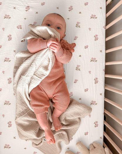 Pack and Play Sheets for Baby Boy and Girl 2 Pack, Neutral Muslin Cotton Pack N Play Mattresses Sheet 27"x39", Muslin Nursery Bedding Soft and Breathable Comfort (Vintage Blossom & Pink)