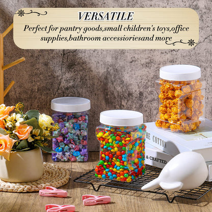 Gerrii 18 Pcs 27 Oz Plastic Storage Jars with Lids, Clear Wide Mouth Square Plastic mason Containers, Paint Storage Containers with Easy Grip Handles, Reusable Wide Mouth Canisters