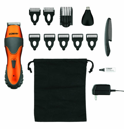 ConairMAN All-in-One Beard Trimmer for Men for Face, Nose and Ear Hair Trimmer,6 piece Men's Grooming Kit, Cordless/Rechargeable