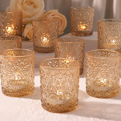 Lanttu 12 Pack Gold Votive Candle Holders, Flower Tea Lights Candles Holders for Wedding Table Centerpieces, Birthday Parties, Anniversary, Bridal Shower and Holiday Decorations