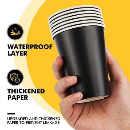 RACETOP 50 Pack 12 oz Coffee Cups with Lids, Black Disposable Coffee Cups with Lids, Sleeves and Stirring Sticks, Hot Paper Coffee Cup 12 oz for Hot Drinks, Parties, Picnic, Travel, and Events