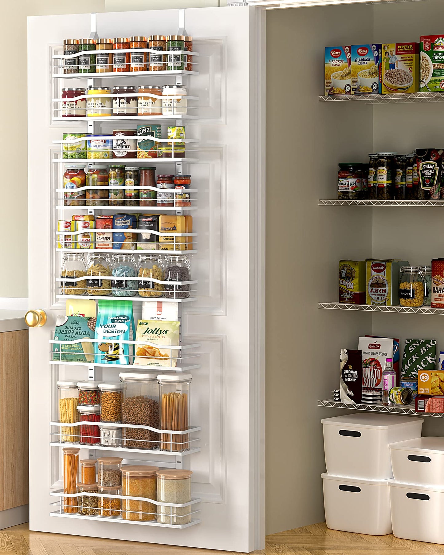 Moforoco 9-Tier Over The Door Pantry Organizer, Pantry Organization and Storage, Black Hanging Basket Wall Spice Rack Seasoning Shelves, Home & Kitchen Bedroom Bathroom House Essentials