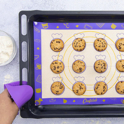 Chefclub Kids Silicone Baking Mat – 12" x 15" Reusable Non-Stick Baking Sheet with Graphic Markers – Food Safe BPA-Free for Kids Cookies, Pizza, Biscuits – Even Heat Distribution, Dishwasher Safe