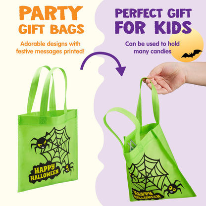 JOYIN 24PCS Halloween Non-Woven Treat Bags, 8.6" Goodie Totes Bags with Handles, Halloween Candy Bag for Kids Trick or Treating, 6 Cute Designs Gifts Goody Bag Bulk for Classroom Party Favor Supplies