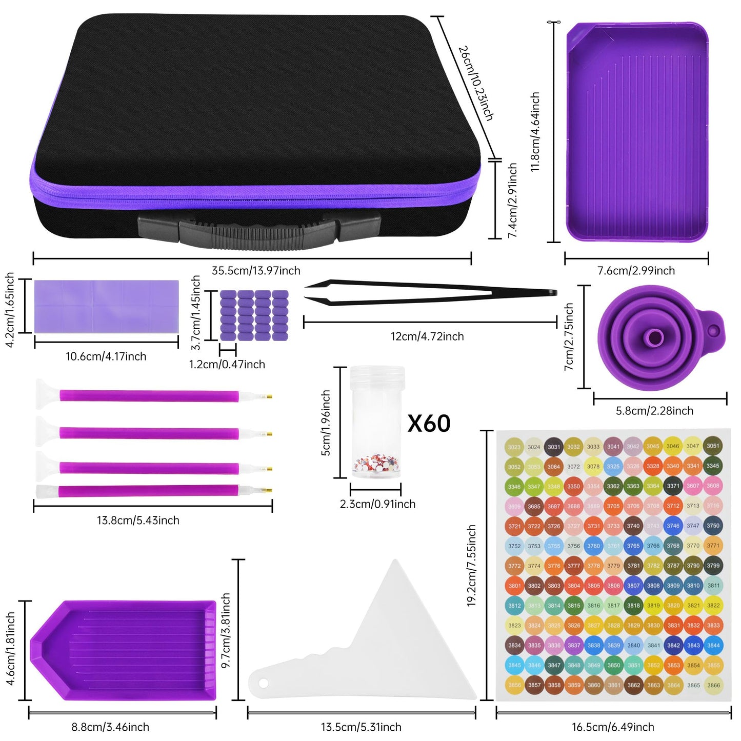 Mlife Diamond Painting Storage Boxes,1 Diamond Painting A4 Light Box Tracing Light Board with 3 Brightness, 80 Slots Bead Storage with 5D Diamond Art Accessories and Tools Kit（Purple）