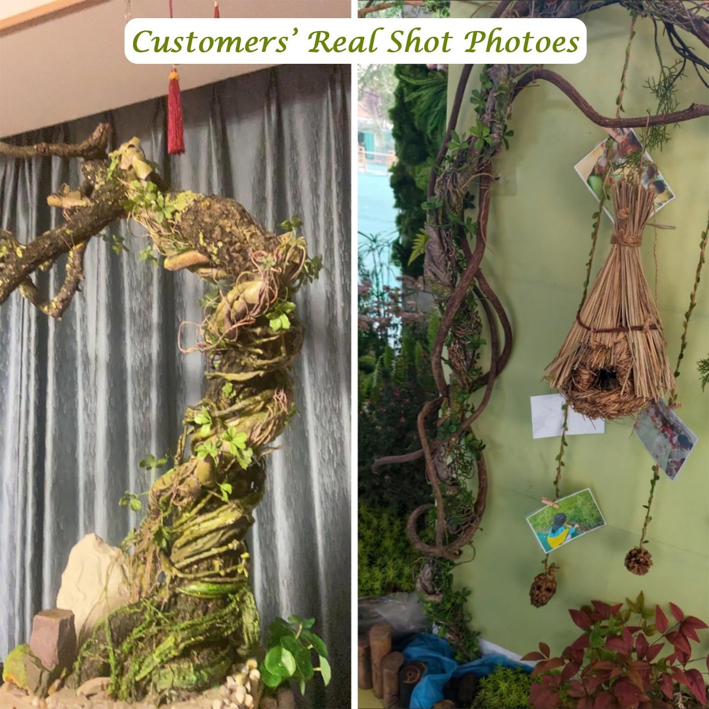 68.9inch Flexible Realistic Artificial Greenery Moss Garland Reptiles Vines Spooky Tree Branches Twigs for Jungle Theme Halloween Easter Thanksgiving Mantle Hanging Home Patio Wedding Arch Decor