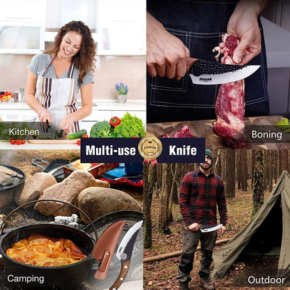 Huusk Viking Japanese Meat Cleaver, Forged Boning Knife With Sheath, High Carbon Steel Japan Butcher Fillet for Kitchen, Camping