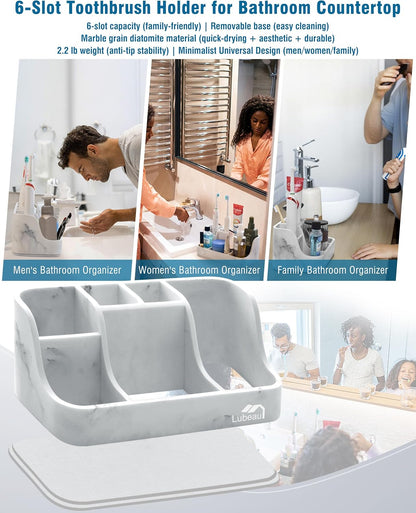 6 Countertop Electric Toothbrush Holder with Instant-Dry & Slots | Upgrade Heavy-Duty Large Organizer with Cable Holes