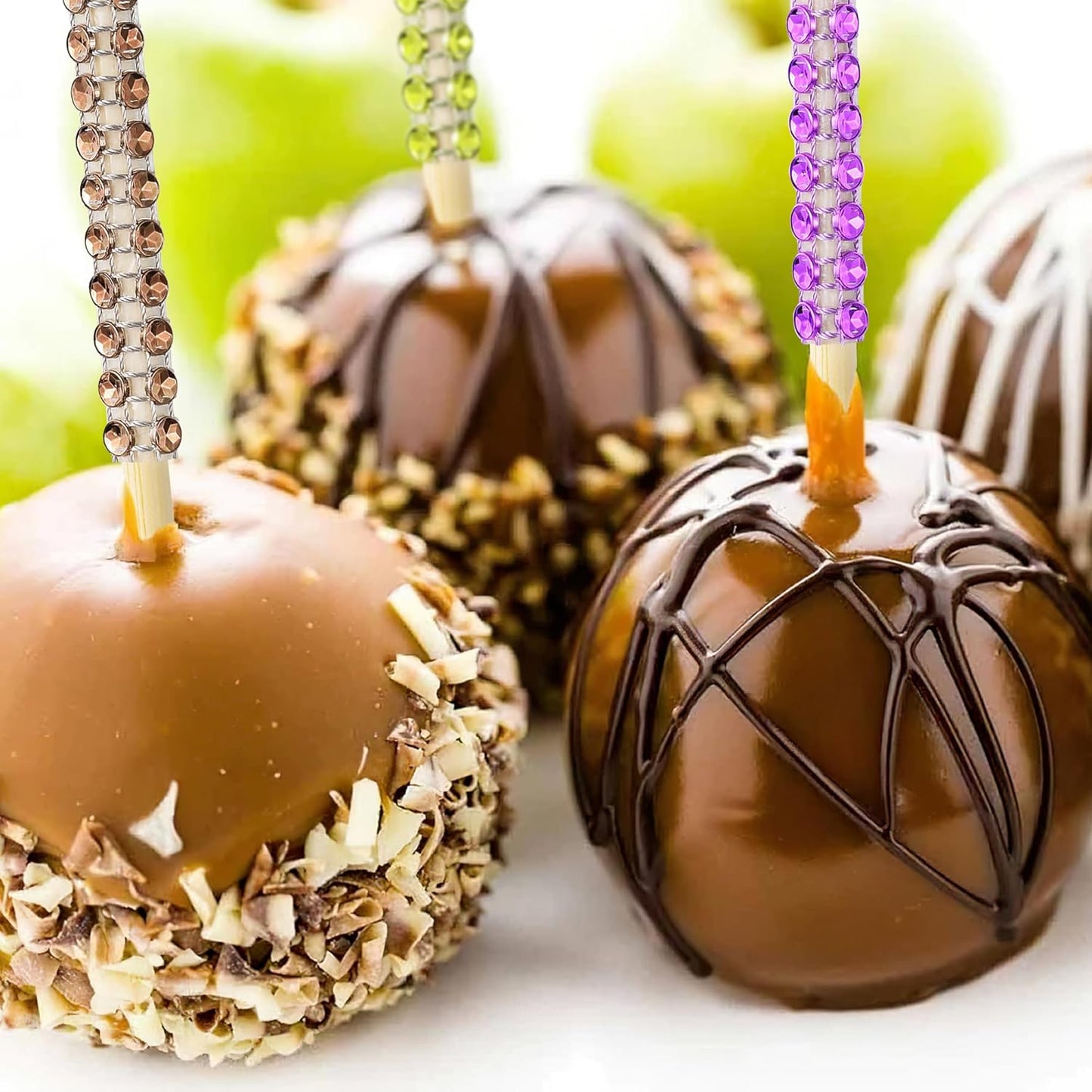 MULTIONS 26+24PCS set,Treat Including24PCS 6-Inch Stick24PCS Candy Apple Stick Sticks Rhinestone Apple Bamboo Bags a