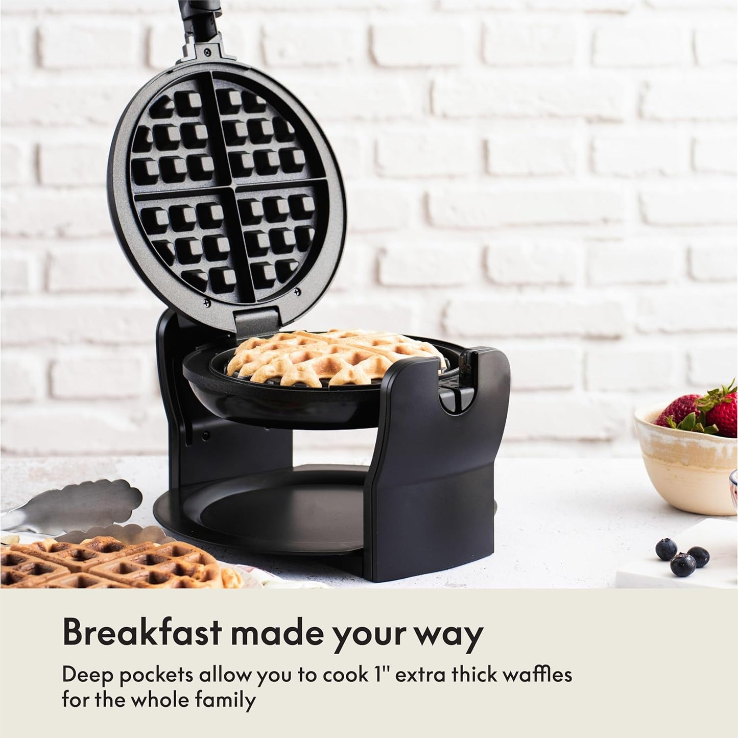 BELLA Classic Belgian Waffle Maker - Rotating with Nonstick Plates, Adjustable Browning Control, Black