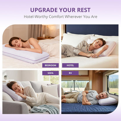 Purple Cooling Pillow - Gel Memory Foam with Reversible Cover for Neck Support | Machine Washable