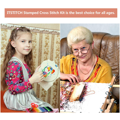 Printed Cross Stitch Kits 11CT 9X9 inch 100% Cotton Holiday Gift DIY Embroidery Starter Kits Easy Patterns Embroidery for Girls Crafts DMC Stamped Cross-Stitch Supplies NeedleworkThe Sunflower