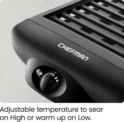 Chefman Electric Smokeless Indoor Grill, Non-Stick Cooking Surface & Adjustable Temperature Knob for BBQing, Black