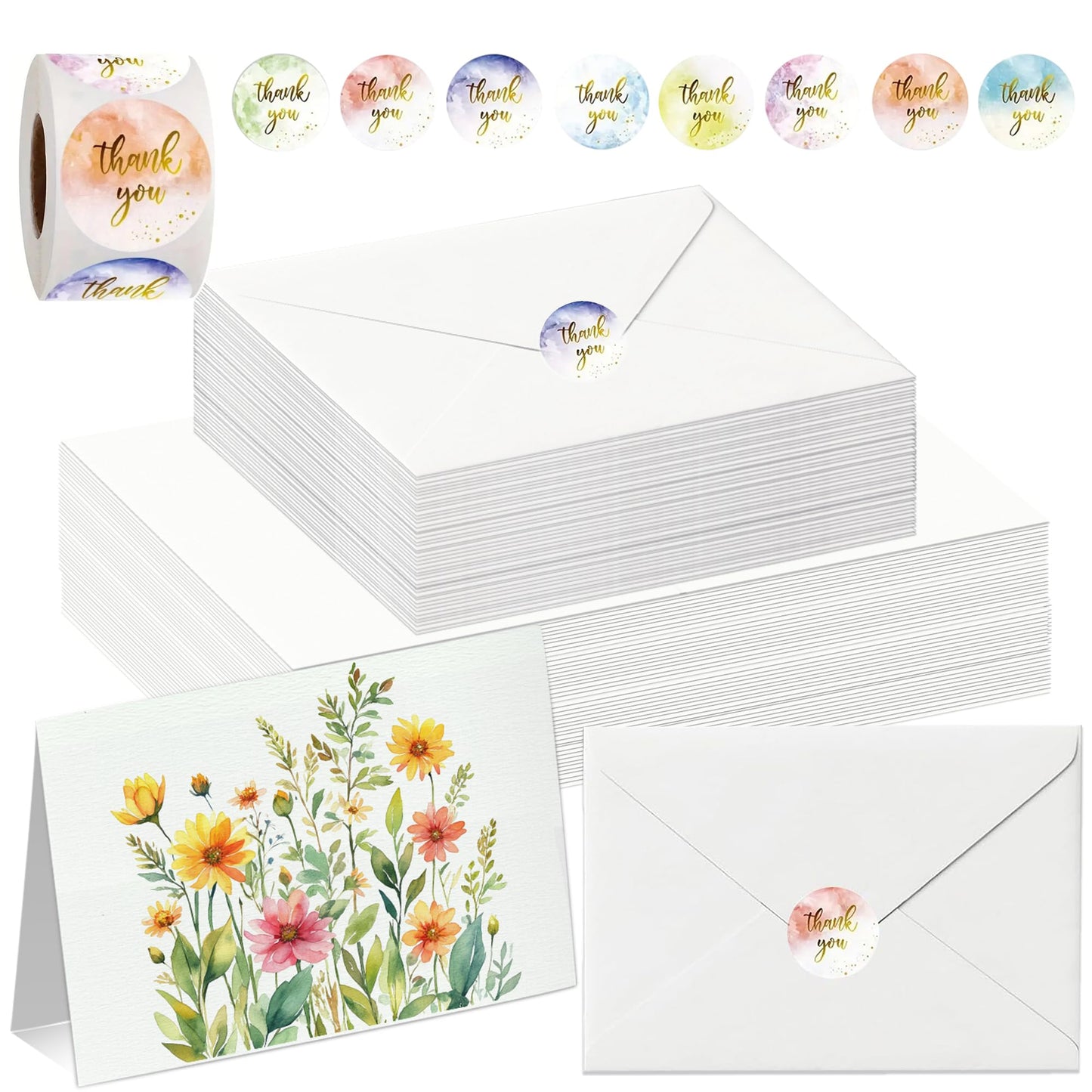50 Pack Blank Watercolor Cards with Envelopes 4 x 6 Inch 140lb/300GSM 100% Cotton Heavyweight Foldable Water Color Cardstock, Acid-Free Watercolor Cards to Paint for Christmas Birthday