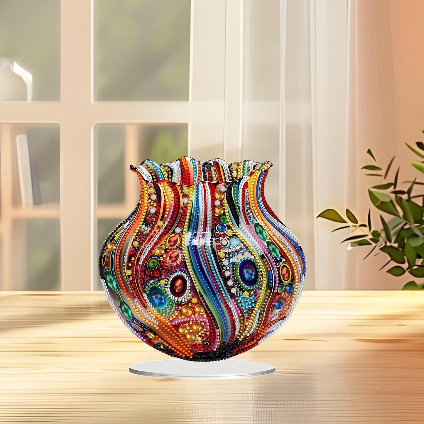 JJFox DIY Tabletop Diamond Art Painting Kit，Special Shaped Rhinestone Desk Placement Ornament，Home Stand Up Gem Painting Craft Kit，Gift,Double Sided. (Vase-1)