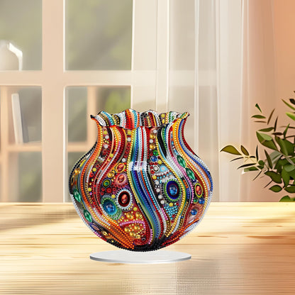 JJFox DIY Tabletop Diamond Art Painting Kit，Special Shaped Rhinestone Desk Placement Ornament，Home Stand Up Gem Painting Craft Kit，Gift,Double Sided. (Vase-1)