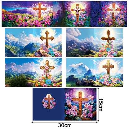 pigpigboss 8 Packs Cross Diamond Painting Greeting Card Kit, Lily Flower Diamond Art Birthday Cards with Envelopes, Diamond Dots Thank you Card for Adult Beginner Holiday Blessing