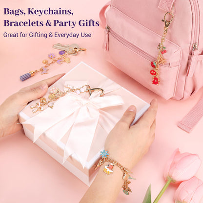 Koruhi 418pcs Charms Lip Gloss Keychain Making Kit,Cute Gold DIY Keychain Supplies Including Organizer Box,Pliers, Tassels, Enamel Letter Charms,Complete Key Chain Kits for DIY Craft Gifts(418, Gold)