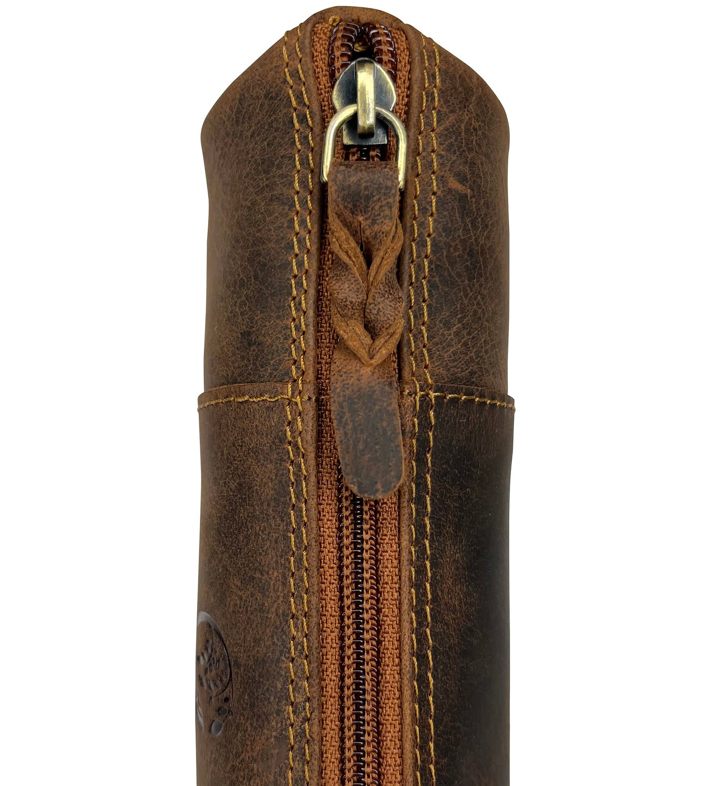 Rustic Town Leather Pencil Case - Full Grain Leather Zippered Pen Pouch - Stationery Bag Pen Holder for Work & Office, Brown, M, Pc200505flr-tan