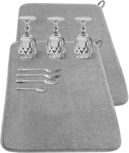 2Pack Large Dish Drying Mat for Kitchen Counter, 24 x 17 Inch Microfiber Absorbent Dish Drying Pad, Large Size Dishes